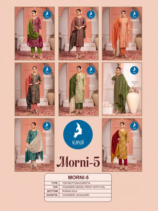 Morni 5 By Kaya Chanderi Foil Printed Kurti With Bottom Dupatta Wholesale Online
